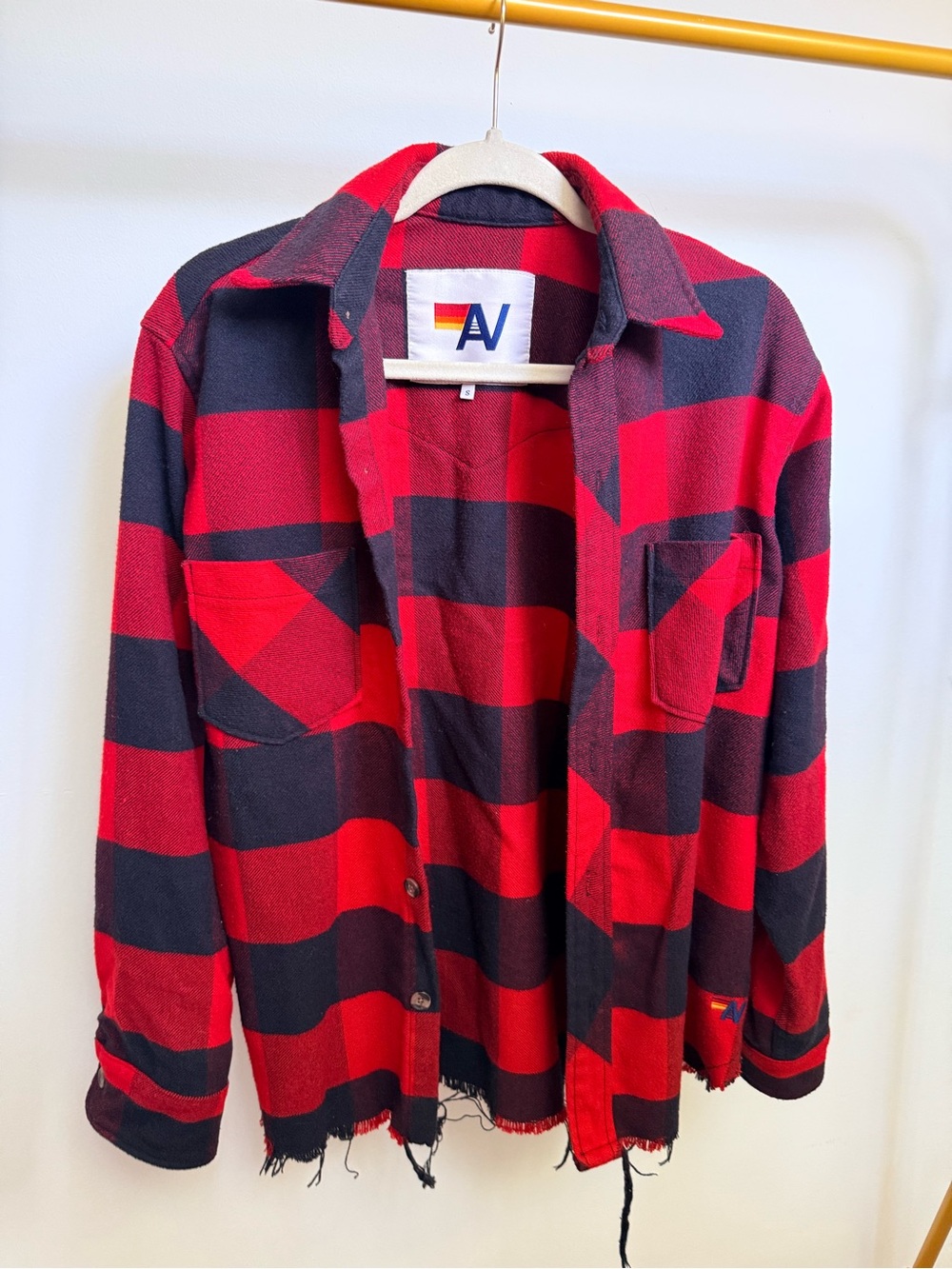 Aviator Nation Red and Black Buffalo Plaid Flannel Shirt